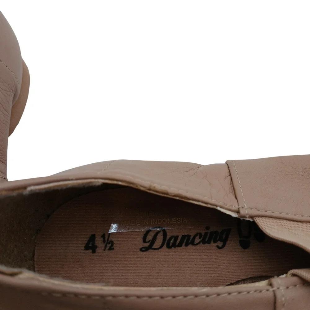 Dancing Women’s Leather Slip-On Jazz Shoes Beige Elastic Instep Panel Size 4.5